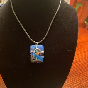 Blue Wire-Wrapped Pendant Necklace